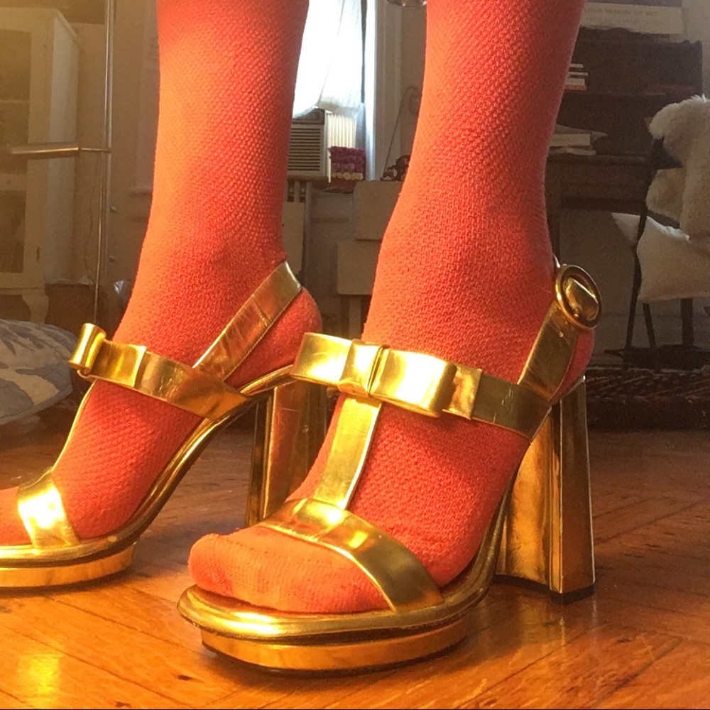 Prada gold metallic platform sandals